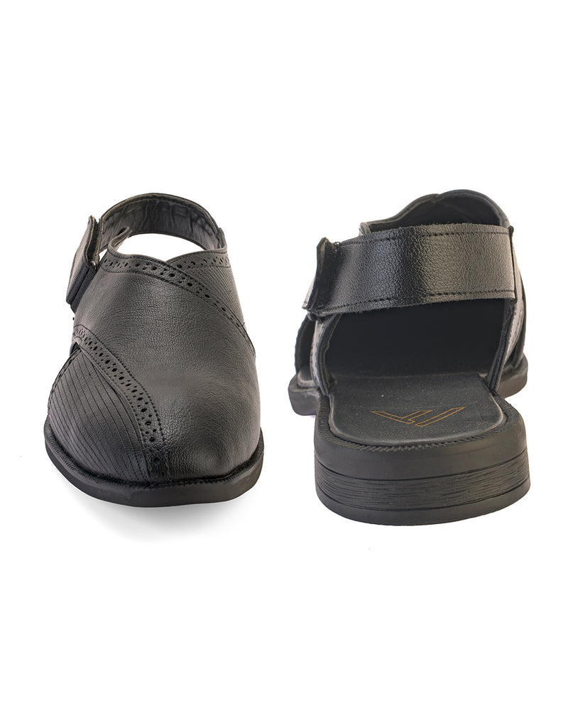 Tavric Black Embroidered Peshawari Sandals for Men
