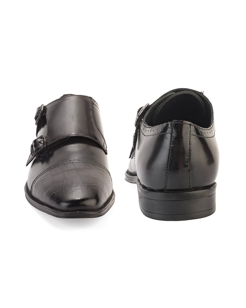 Drevano Bordo Croc-Embossed Double Monk Strap Formal Shoes for Men