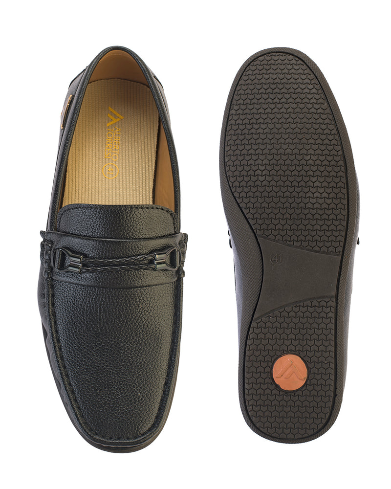 Orvello Black Textured Loafers for Men