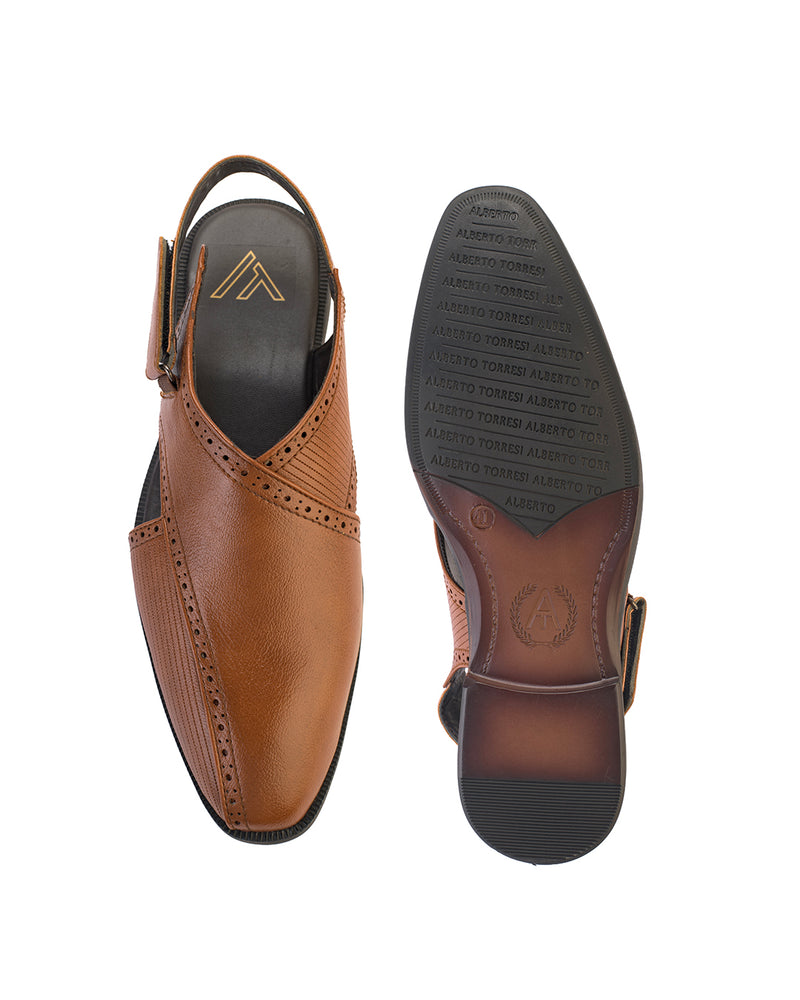 Tavric Tan Embroidered Peshawari Sandals for Men