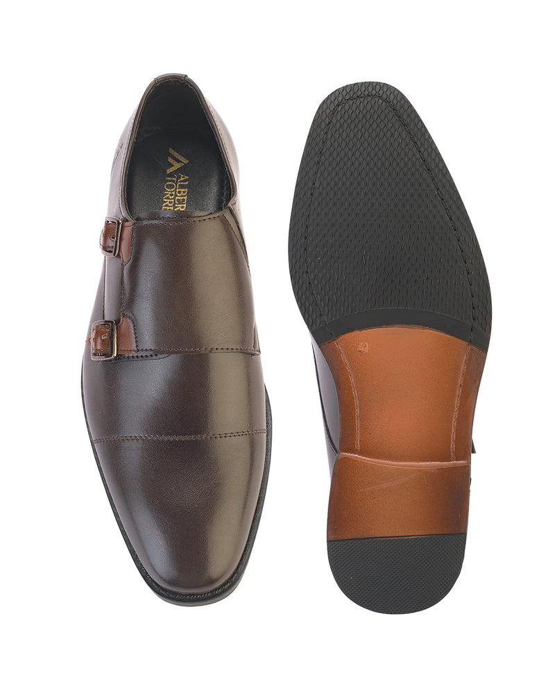 Kervano Brown Tan Double Monk Strap Formal Shoes for Men