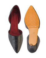 Calyra Black Cracked Metallic D'Orsay Kitten Heels for Women