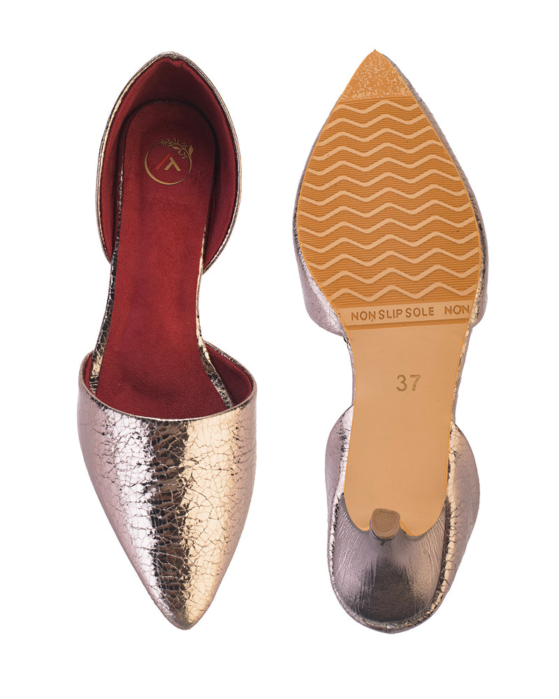 Calyra Grey Cracked Metallic D'Orsay Kitten Heels for Women