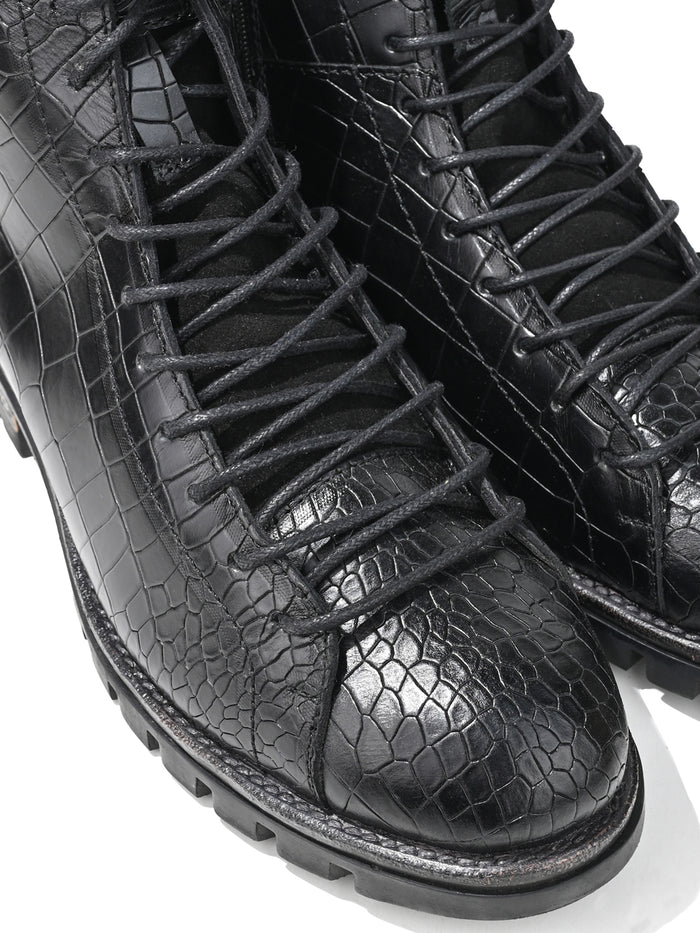 Cavello Black Croco-Embossed Genuine Leather High-Ankle Boots for Men - Premium Boots for Casual & Party Wear