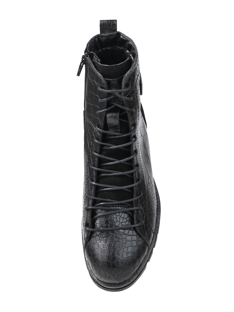 Cavello Black Croco-Embossed Genuine Leather High-Ankle Boots for Men - Premium Boots for Casual & Party Wear