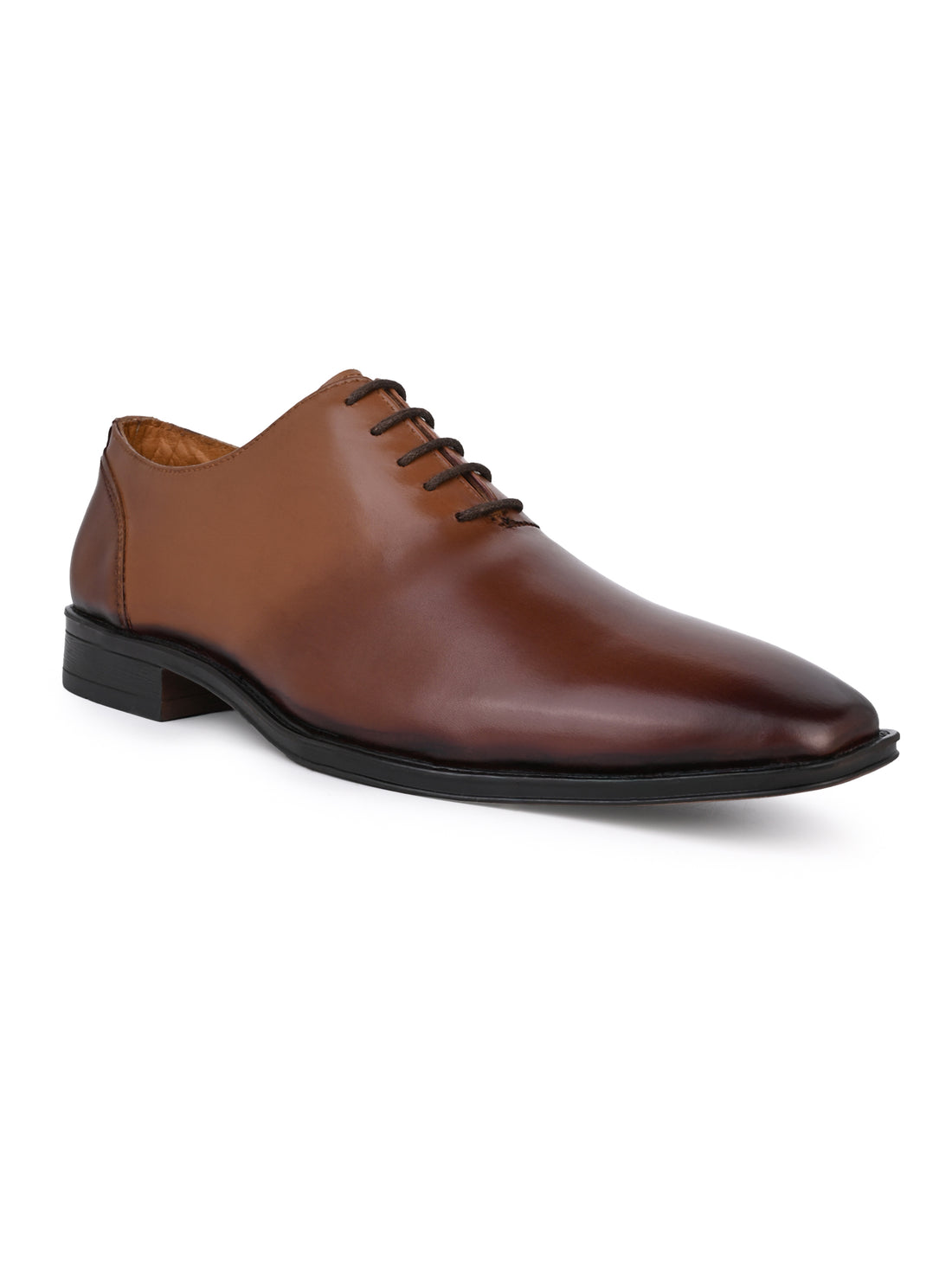 Tan Leather Lace Up Shoes For Men With Sneaker Footpad