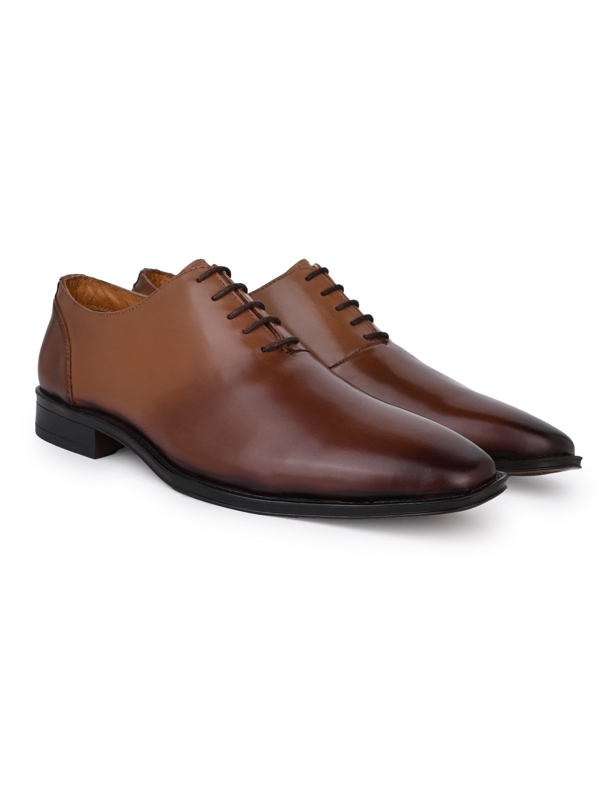Tan Leather Lace Up Shoes For Men With Sneaker Footpad