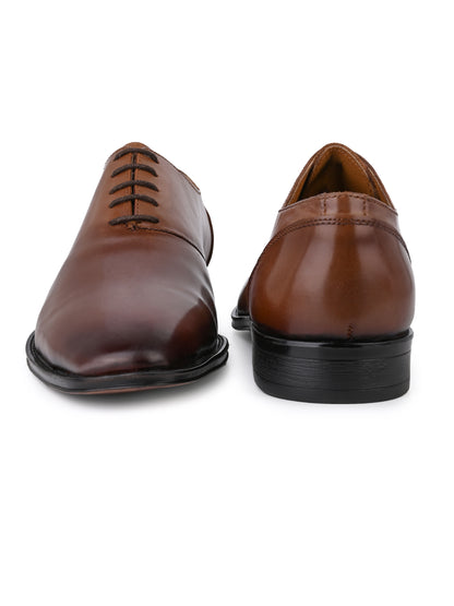 Tan Leather Lace Up Shoes For Men With Sneaker Footpad