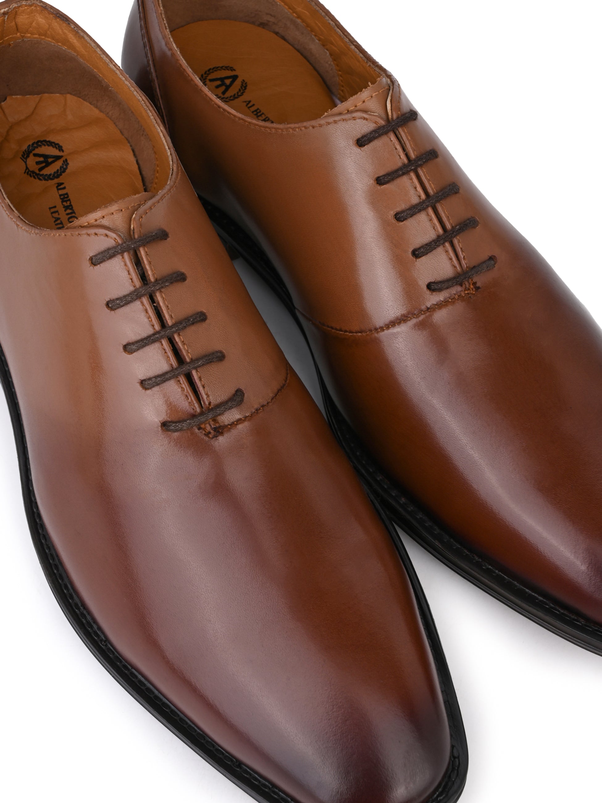 Tan Leather Lace Up Shoes For Men With Sneaker Footpad