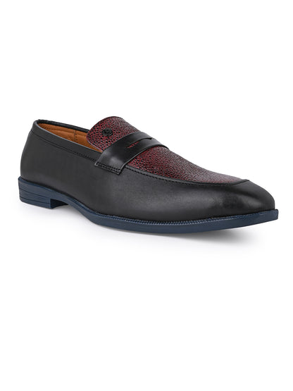 Men Bordo Textured Leather Slip-On Penny Loafers with TPR Sole
