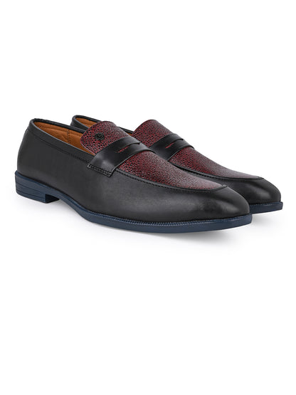 Men Bordo Textured Leather Slip-On Penny Loafers with TPR Sole