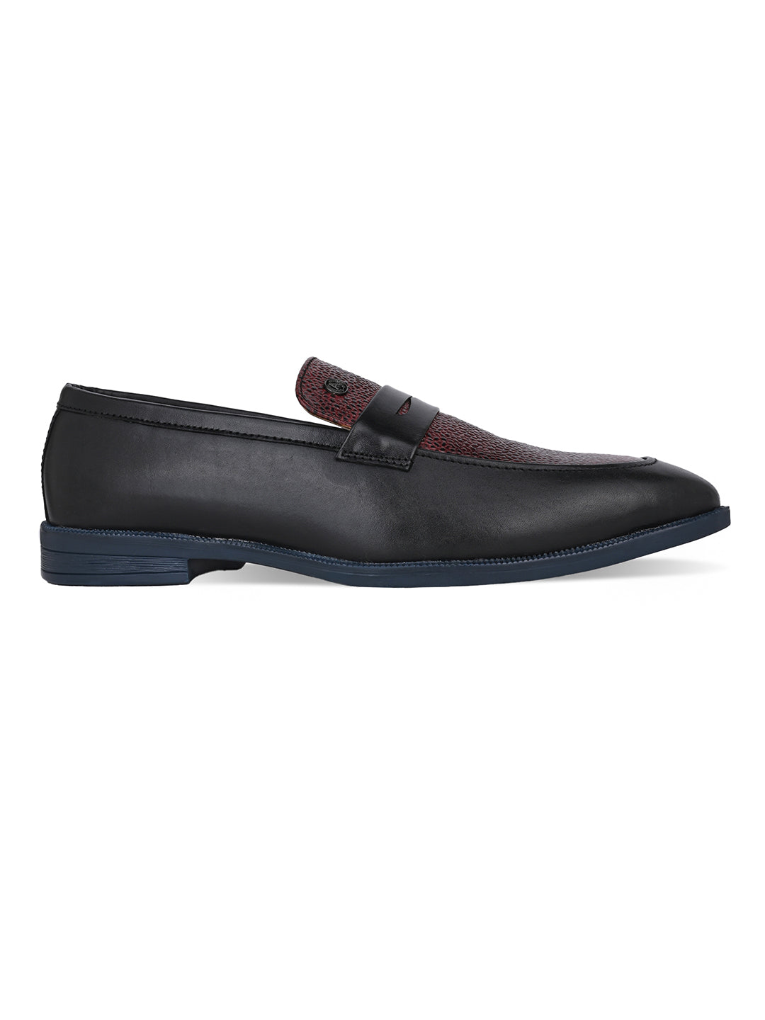 Men Bordo Textured Leather Slip-On Penny Loafers with TPR Sole