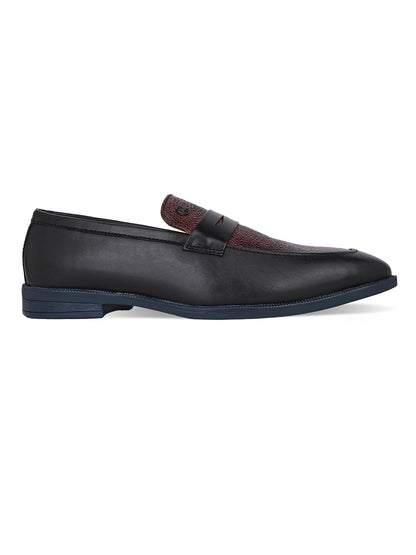 Men Bordo Textured Leather Slip-On Penny Loafers with TPR Sole