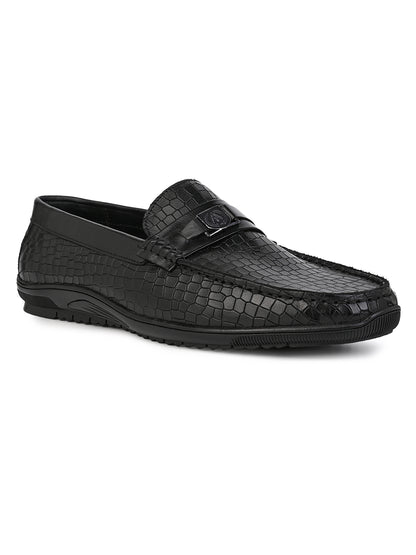Alberto Torresi Genuine Leather Black Textured Loafers For Men