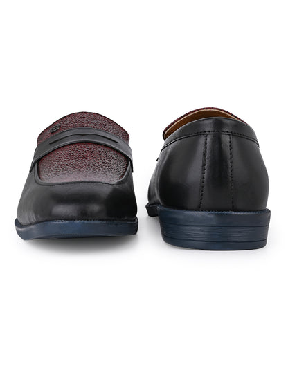 Men Bordo Textured Leather Slip-On Penny Loafers with TPR Sole