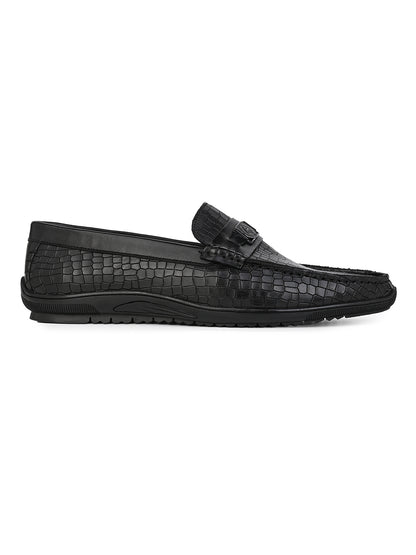 Alberto Torresi Genuine Leather Black Textured Loafers For Men