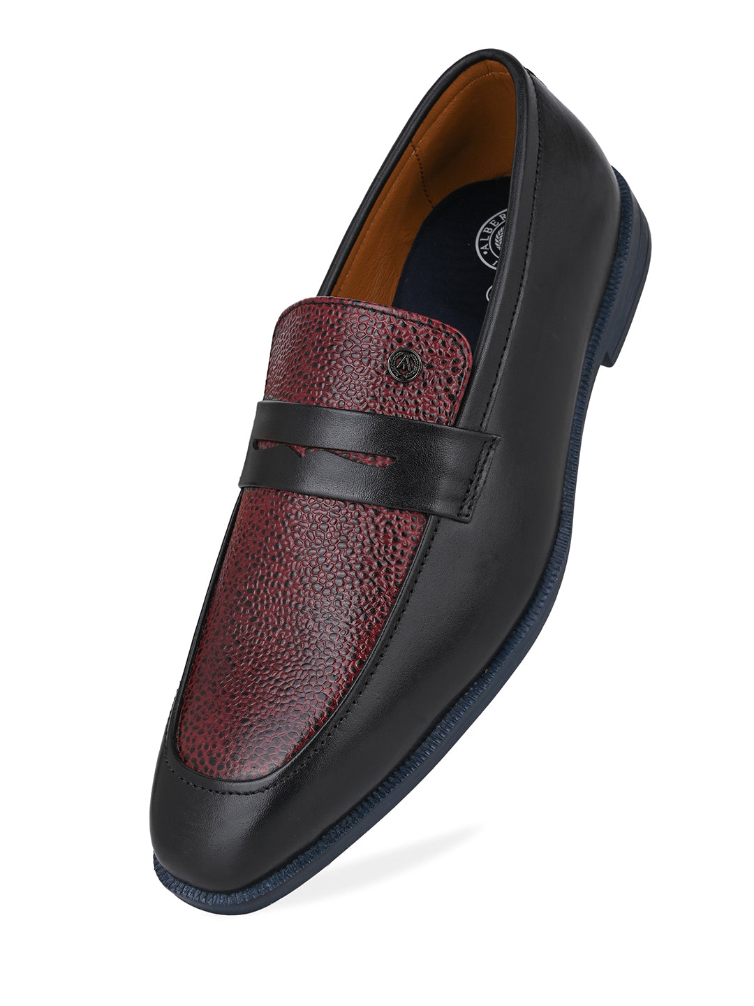 Men Bordo Textured Leather Slip-On Penny Loafers with TPR Sole