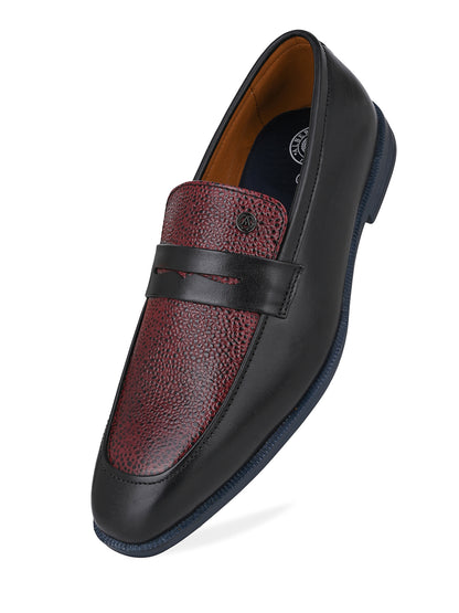Men Bordo Textured Leather Slip-On Penny Loafers with TPR Sole
