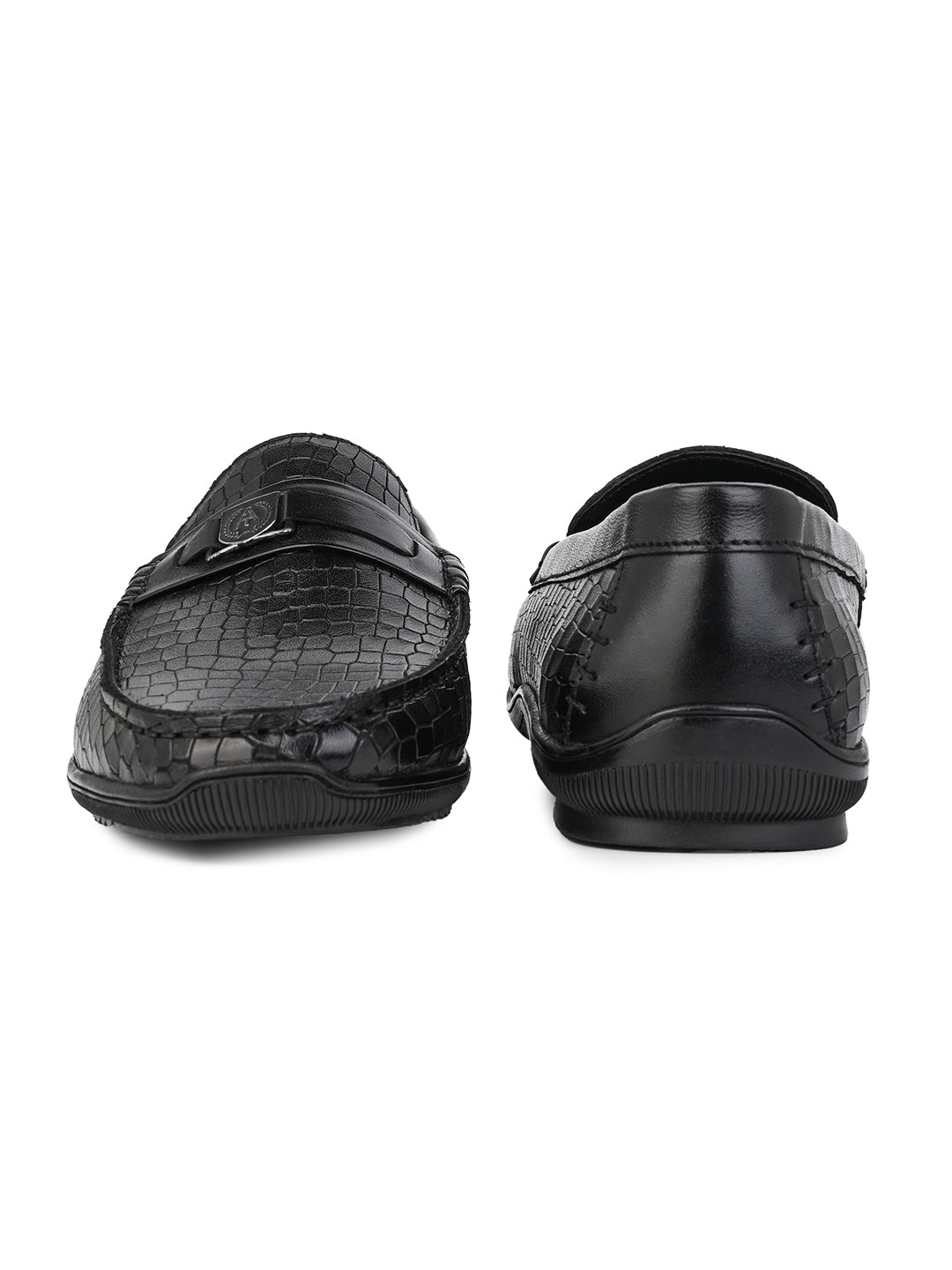 Alberto Torresi Genuine Leather Black Textured Loafers For Men