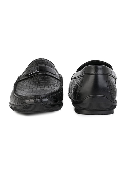 Alberto Torresi Genuine Leather Black Textured Loafers For Men