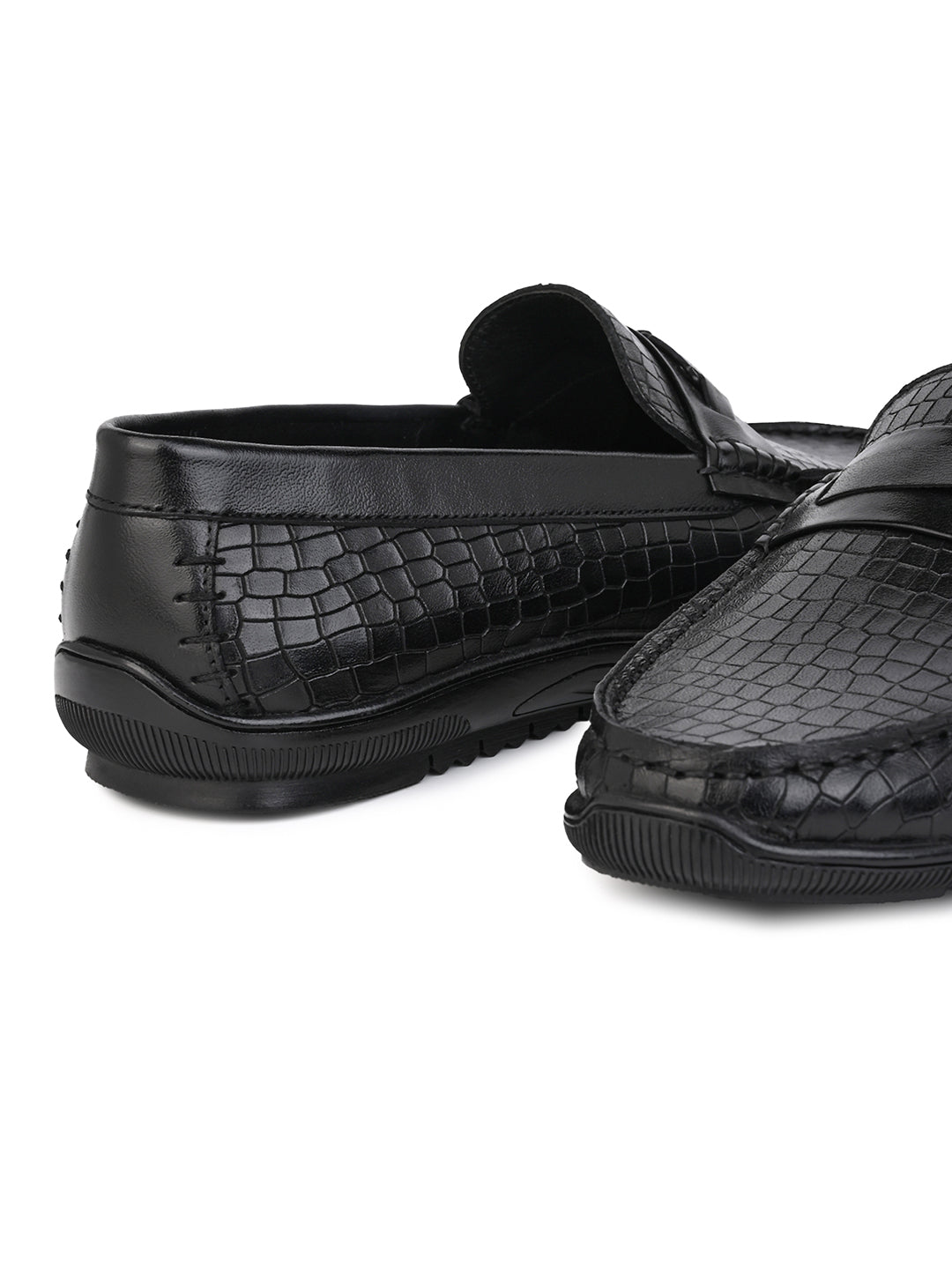 Alberto Torresi Genuine Leather Black Textured Loafers For Men
