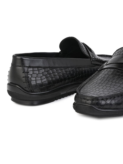 Alberto Torresi Genuine Leather Black Textured Loafers For Men