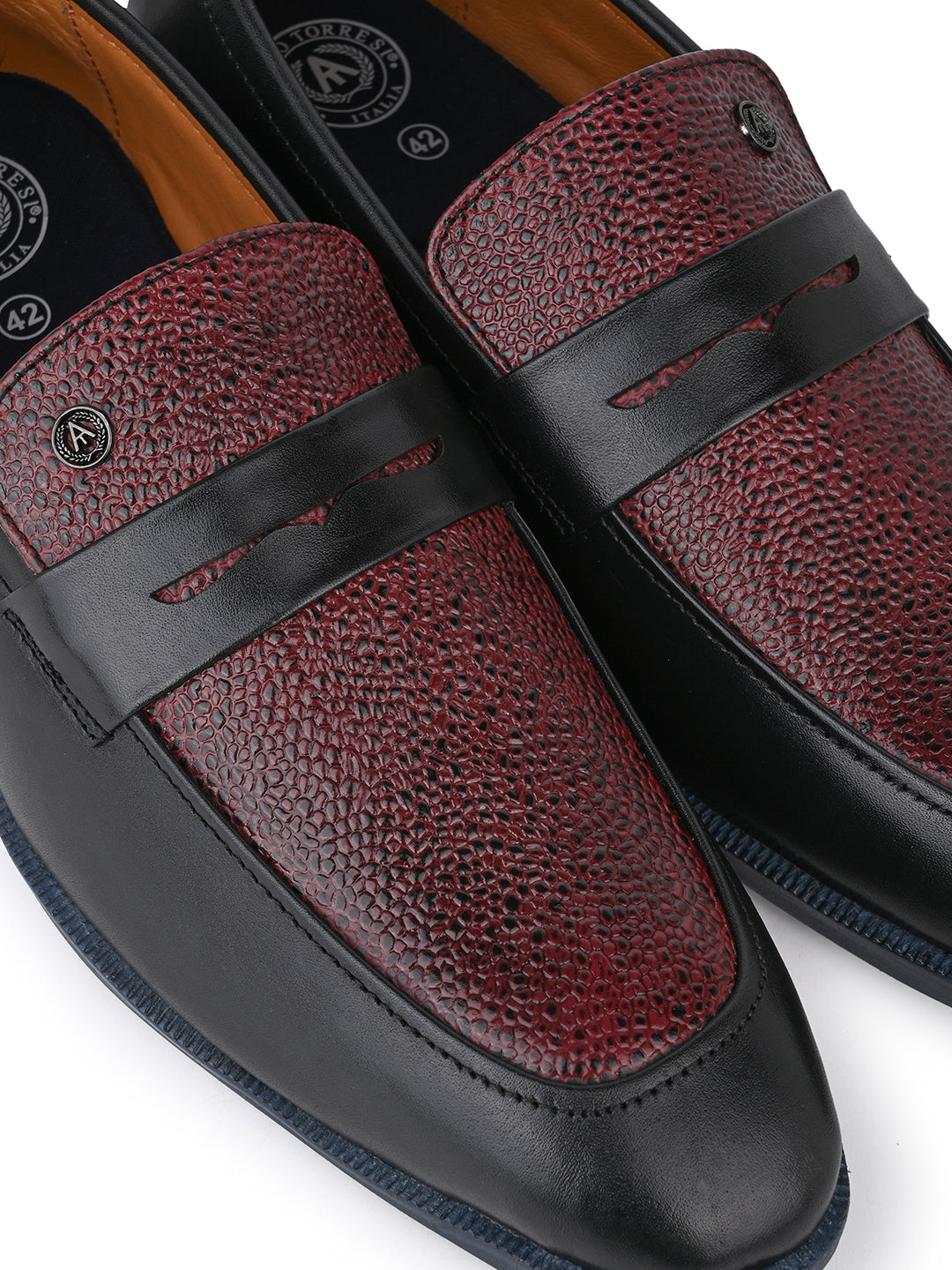 Men Bordo Textured Leather Slip-On Penny Loafers with TPR Sole