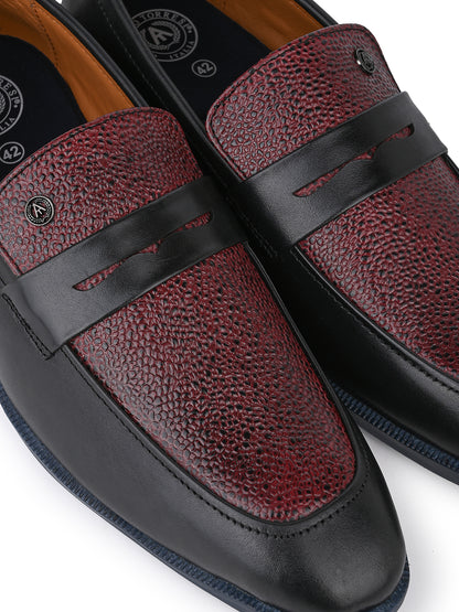 Men Bordo Textured Leather Slip-On Penny Loafers with TPR Sole