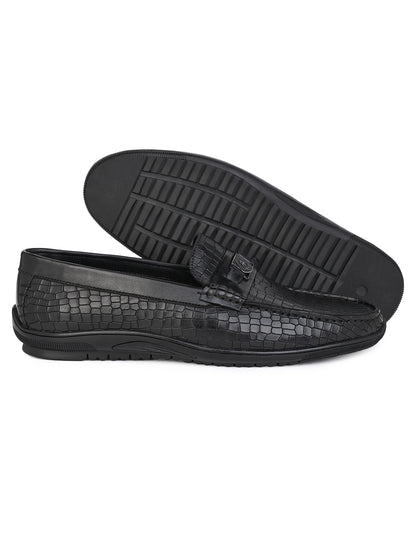 Alberto Torresi Genuine Leather Black Textured Loafers For Men
