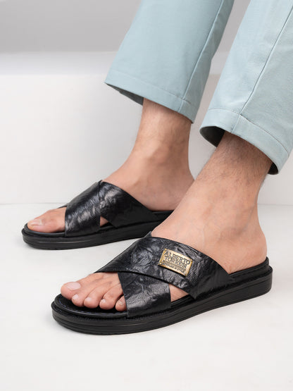 Alberto Torresi Barleta Black Leather Men Slippers