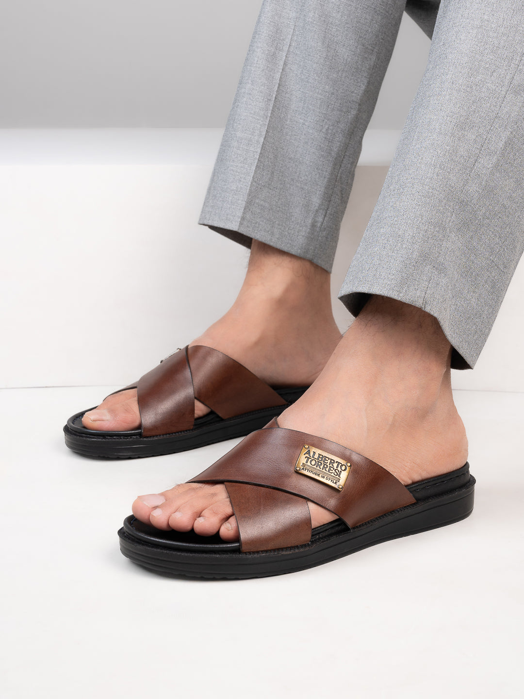 Alberto Torresi Deriko Tan Genuine Leather Flats
