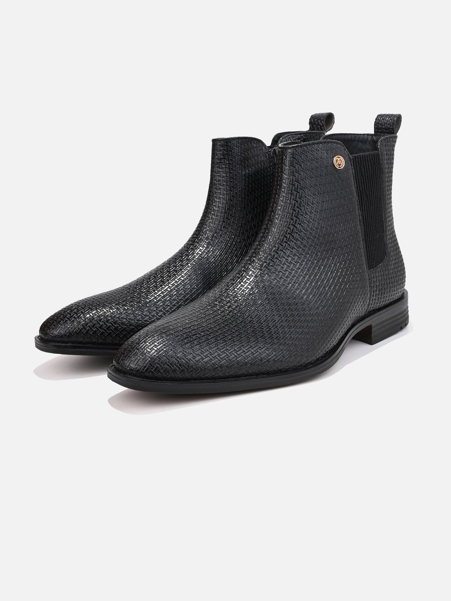 Alberto Torresi Men’s Snake Texture Chelsea Slip-On Shoes – Black &amp; Grey