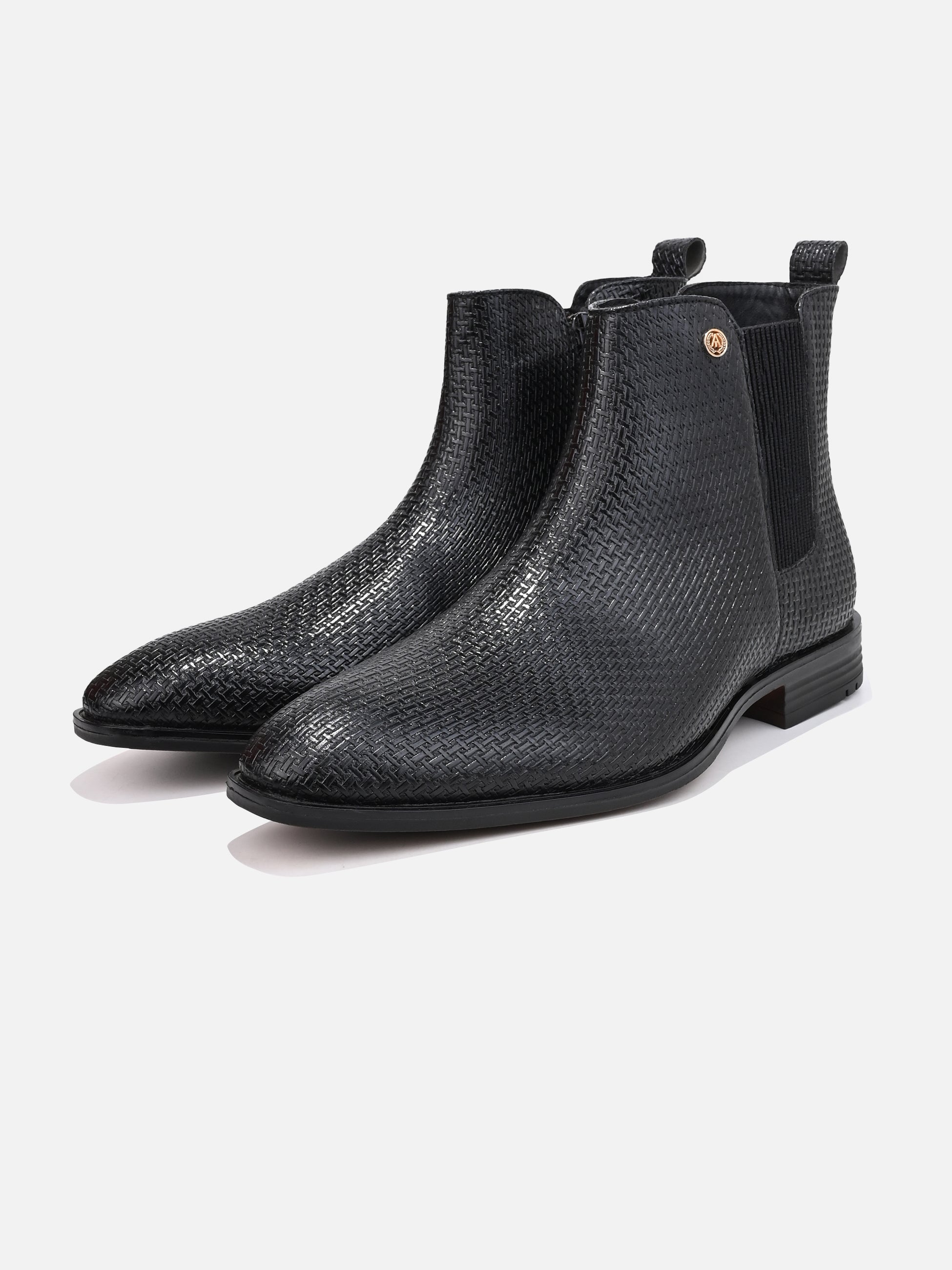 Alberto Torresi Men’s Snake Texture Chelsea Slip-On Shoes – Black &amp; Grey