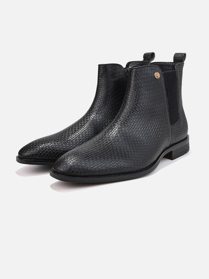 Alberto Torresi Men’s Snake Texture Chelsea Slip-On Shoes – Black &amp; Grey