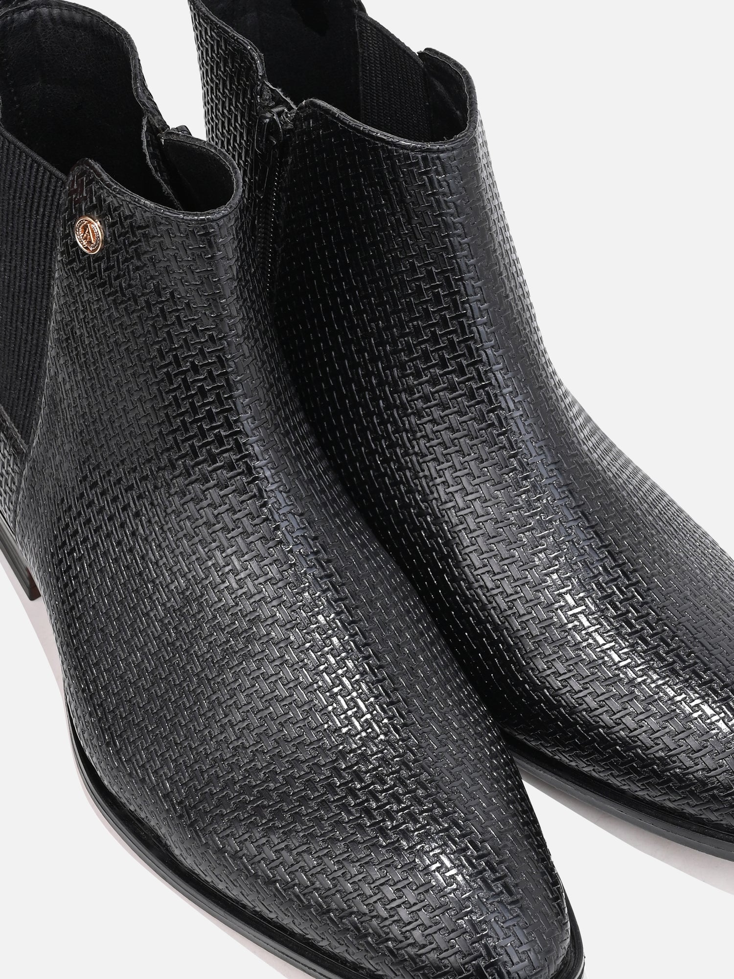 Alberto Torresi Men’s Snake Texture Chelsea Slip-On Shoes – Black &amp; Grey