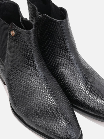 Alberto Torresi Men’s Snake Texture Chelsea Slip-On Shoes – Black &amp; Grey