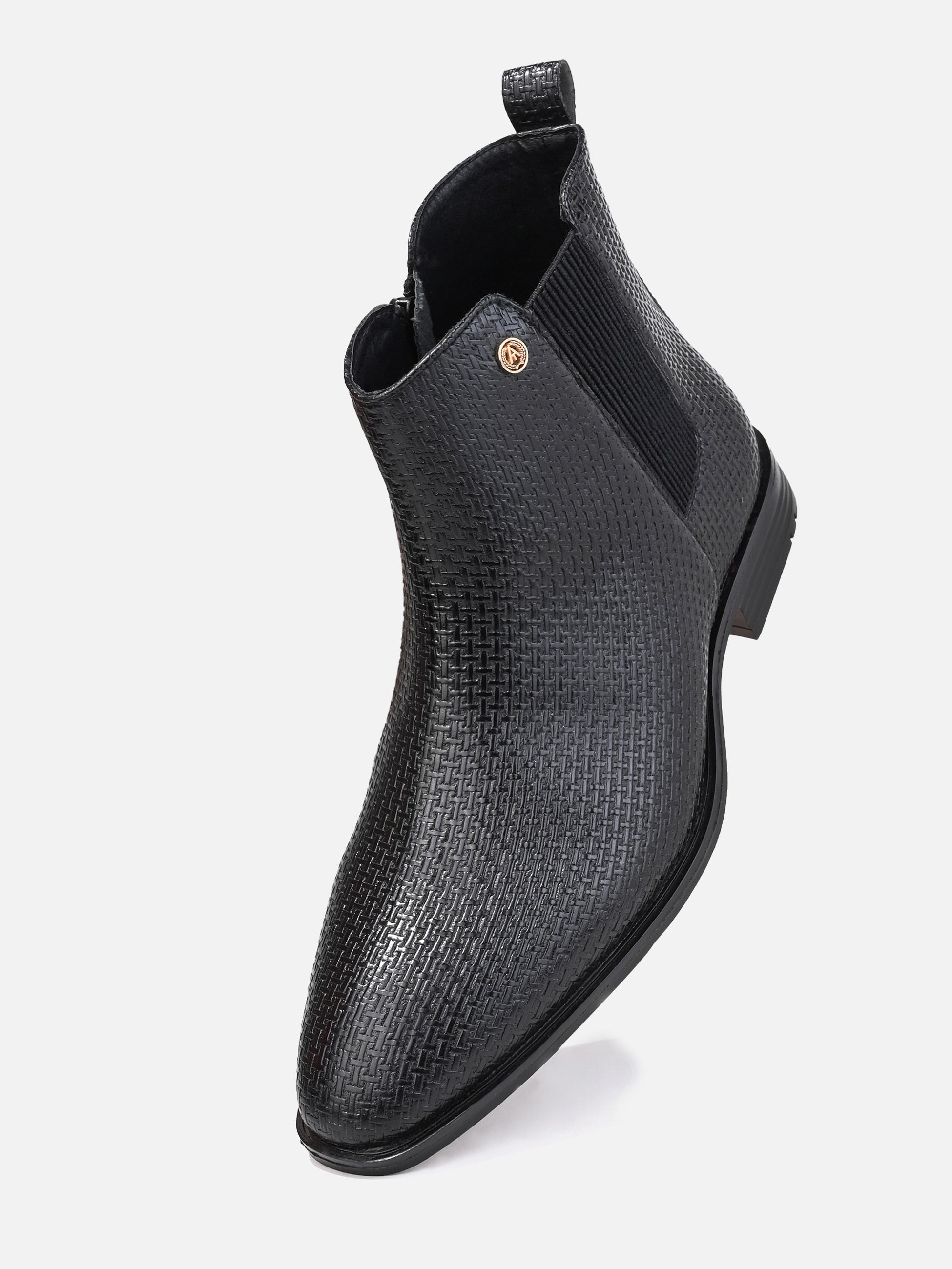 Alberto Torresi Men’s Snake Texture Chelsea Slip-On Shoes – Black &amp; Grey
