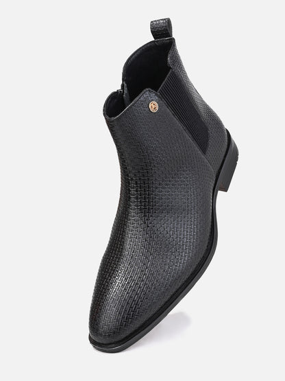 Alberto Torresi Men’s Snake Texture Chelsea Slip-On Shoes – Black &amp; Grey