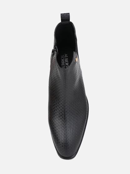 Alberto Torresi Men’s Snake Texture Chelsea Slip-On Shoes – Black &amp; Grey