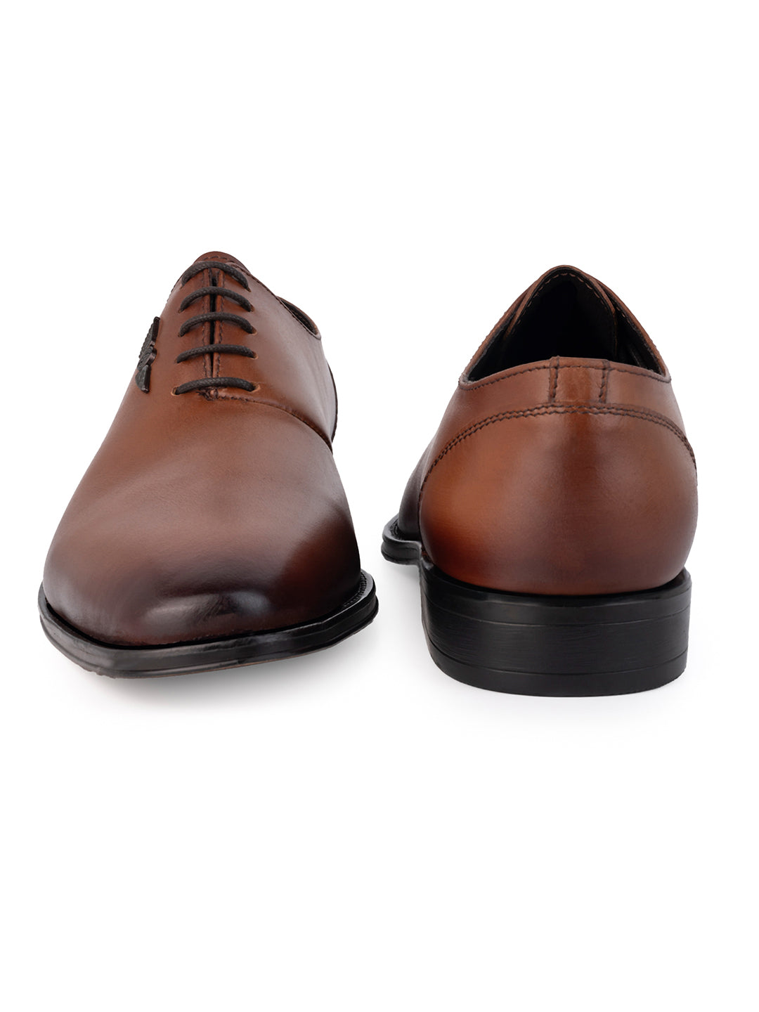 Tan Leather Lace Up Shoes For Men With Sneaker Footpad