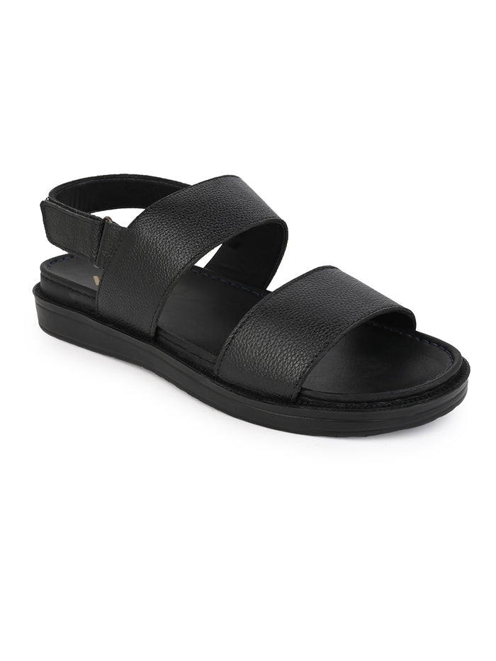Libero Black Genuine Leather Sandals for Men - Adjustable Backstrap Sandals for Casual & Ethnic Wear