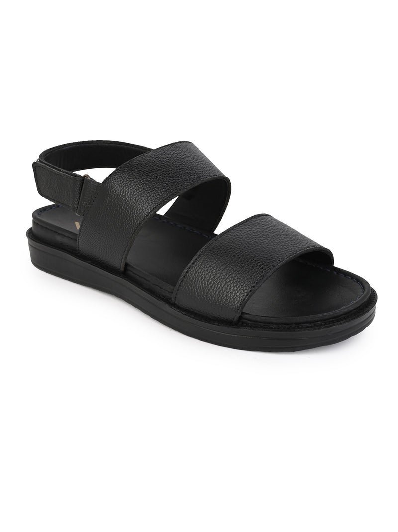 Libero Black Genuine Leather Sandals for Men - Adjustable Backstrap Sandals for Casual & Ethnic Wear