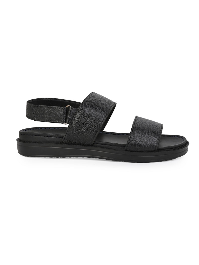 Libero Black Genuine Leather Sandals for Men - Adjustable Backstrap Sandals for Casual & Ethnic Wear