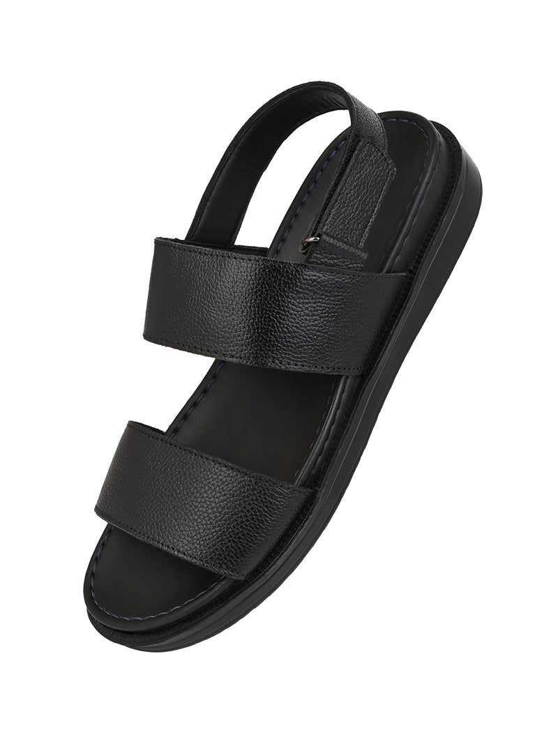 Libero Black Genuine Leather Sandals for Men - Adjustable Backstrap Sandals for Casual & Ethnic Wear