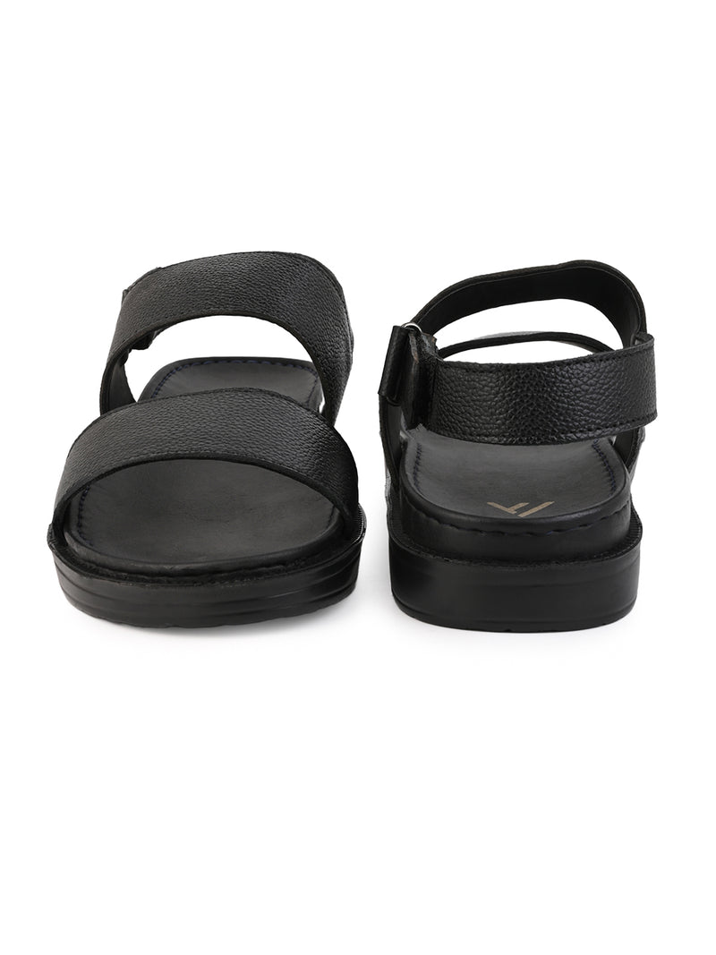 Libero Black Genuine Leather Sandals for Men - Adjustable Backstrap Sandals for Casual & Ethnic Wear