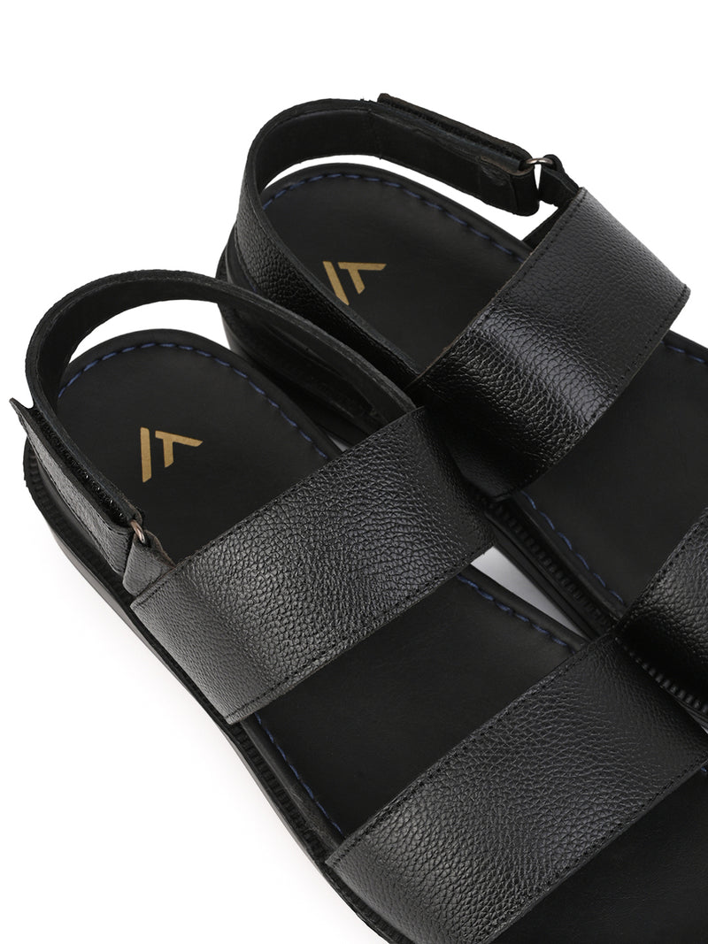 Libero Black Genuine Leather Sandals for Men - Adjustable Backstrap Sandals for Casual & Ethnic Wear