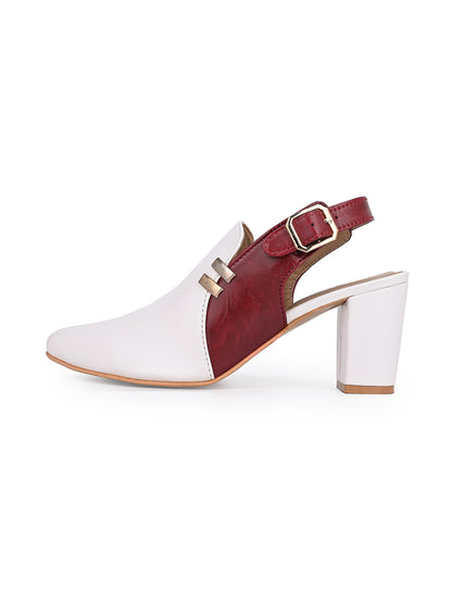 Alberto Torresi Women’s White &amp; Bordo Slingback Block Heels