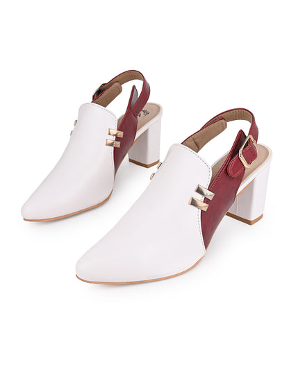 Alberto Torresi Women’s White &amp; Bordo Slingback Block Heels