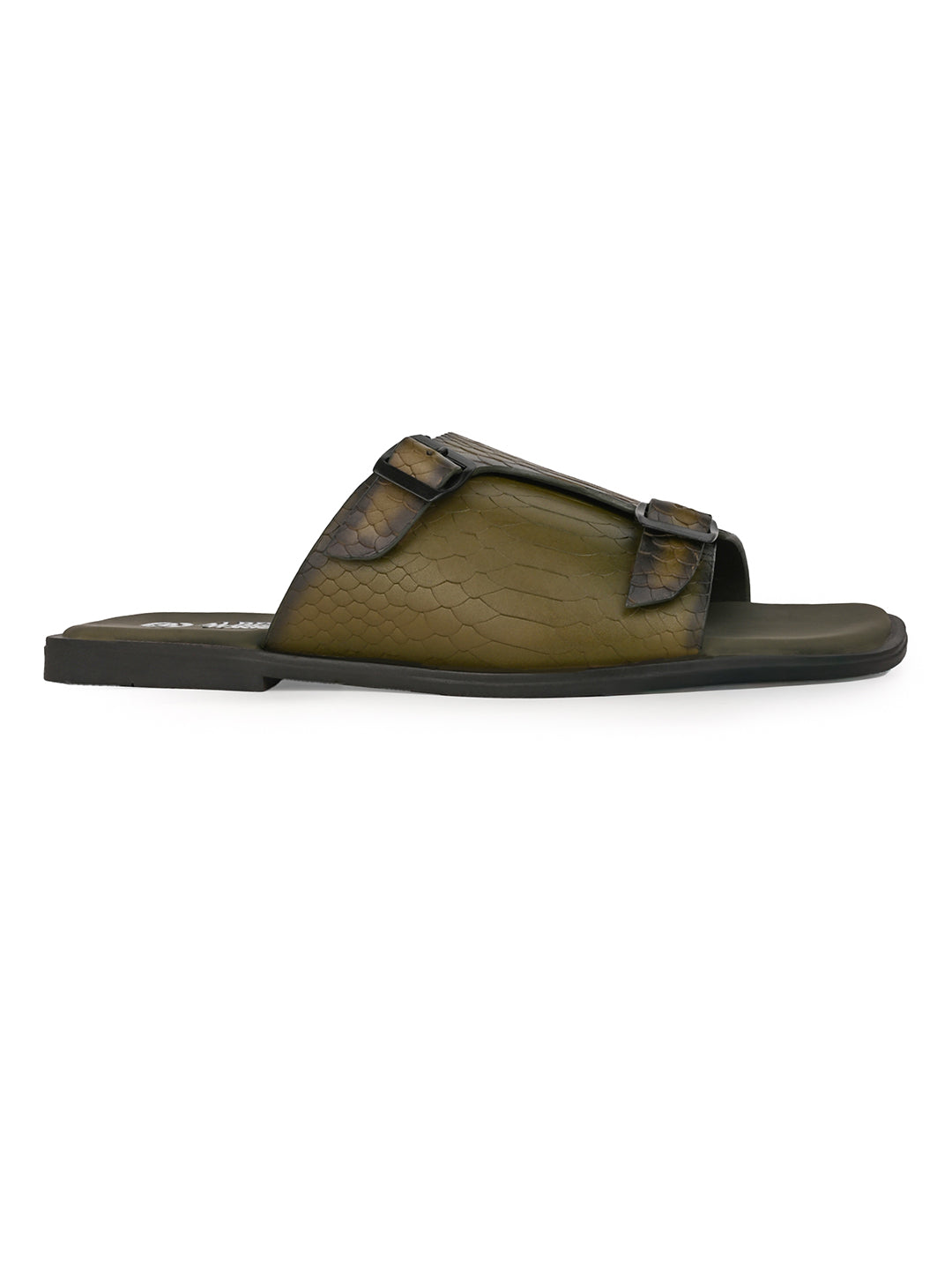 Alberto Torresi Men’s Green Textured Leather Monk-Strap Slide