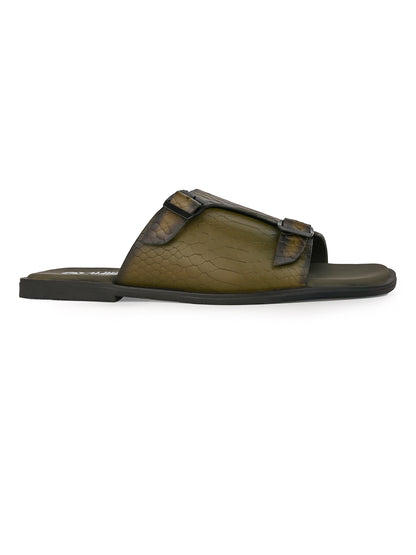 Alberto Torresi Men’s Green Textured Leather Monk-Strap Slide
